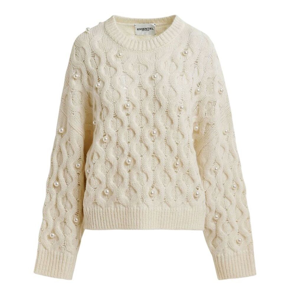 Essentiel Antwerp Womens Pearl Embellished Cable Knitted Sweater Small Ecru NWT